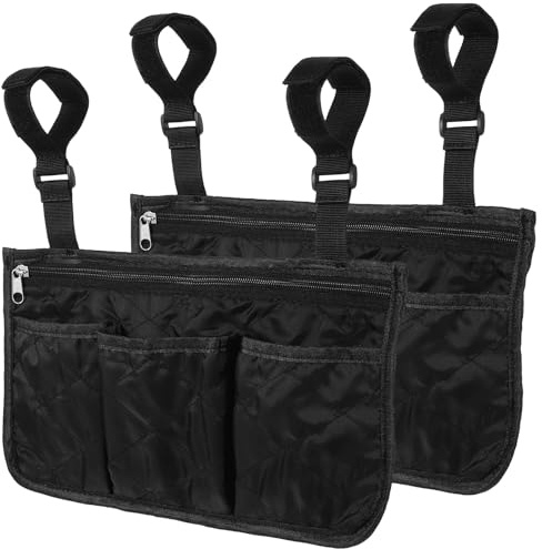 Hohopeti 2pcs Wheelchair Side Storage Bags with Armrest Straps Lightweight Pouch for Water Bottles Phones and Essentials Compatible with Wheelchairs