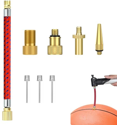 Confezione da 8 Raccordi Universali per Gonfiaggio, Convertitori DV/AV/SV con 3 Aghi per Palloni, Punta Conica e Prolunga per Valvole da 16 cm, Compatibile con Sclaverand Schrader Dunlop per Bici
