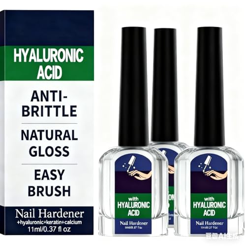 Hyaluronic Acid Nail Hardener,3 Pieces 10ml Nail Strengthener With VE And Jojoba Oil,Natural Calcium Nails Hardener For Strong, Hydrated Nails & Healthy Growth