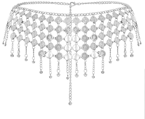 Cintura Danza del Ventre Donna Forma Della Moneta Cintura Dance del Ventre Accessori Foulard Danza del Ventres con Monete Costumi Ballo del Ventra Per Carnevale Halloween Festa Spettacoli (Argento)
