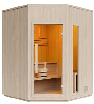 Vente-unique - Sauna de esquina finlandesa - 5/6 plazas - 180 x 180 x 210 cm - Kotka