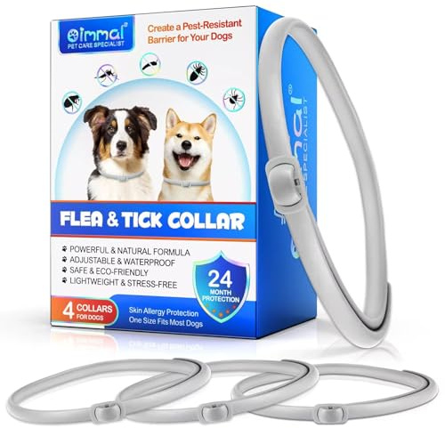 Collari Antipulci per Cani, 4 Collari Antipulci per Cani,Protezione per 24 mesi, Taglia per Tutti Tipi di Cani.