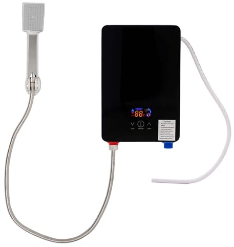 Scaldacqua istantaneo da 6500 W, scaldabagno elettronico con display a LED e controllo touch, scaldabagno istantaneo senza serbatoio, impermeabile IPX24, temperatura regolabile, doccetta inclusa