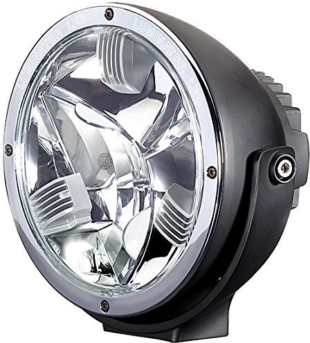 HELLA Luminator LED 1F8 011 002-001 LED Fernscheinwerfer, inkl. LED-Positionslicht, Stehender Anbau, Mattschwarzes Aluminiumdruckgussgehäuse und Halter, Verchromter Glashalterahmen, ECE Ref. 40