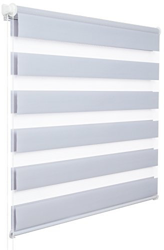 WOLTU Doppelrollo Klemmfix ohne Bohren Grau B120 x H150 cm, Duo Rollo Zebrarollo Fensterrollo Klemmrollo Seitenzugrollo Easyfix lichtdurchlässig & verdunkelnd Rollos für Fenster und Tür
