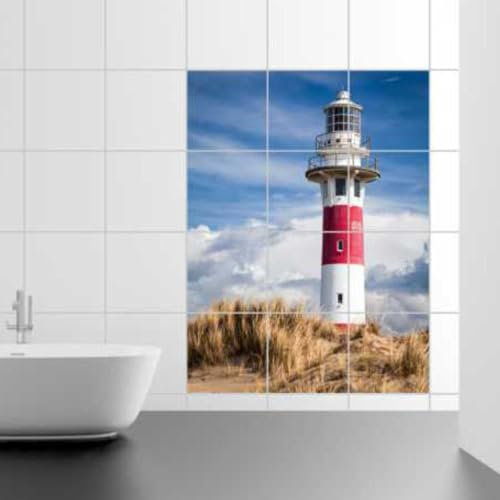 FoLIESEN Fliesenaufkleber - Deko-Bild für Bad, Küche, Badezimmer - Dekoration Fliesen-Bild selbstklebend - Lighthouse in Nieuwpoort, Fliese - Bild (BxH):20x20 cm - 60x100 cm / 15-tlg.