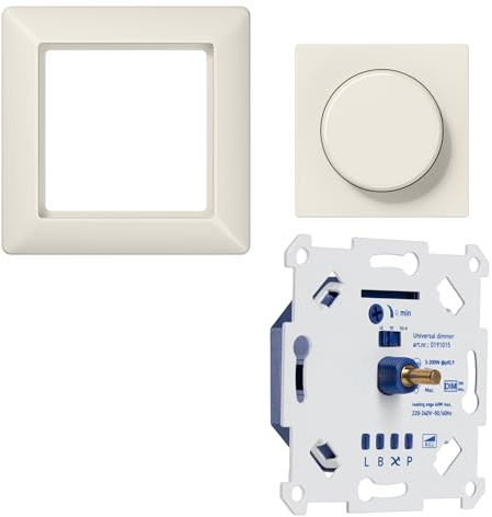 LED-Dimmer 3-250W Digital, nur 16 mm Einbautiefe, 2-Draht-Technik zur Nachrüstung, LED Halogen Glühlampen, Komplettset mit Jung AS 500 weiß Phasenanschnitt und Phasenabschnitt