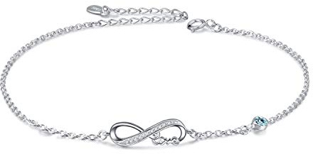 AOBOCO Infinity Armband Damen Sterling Silber 925 Unendlichkeitszeichen Armband Verstellbar Armkette mit Geburtsstein Kristallen
