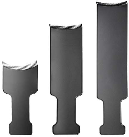 Cuasting 3Pcs Long Hair Highlighting Sectioning Board Barber Flat Top Paddle Board Comb for Hair Coloring Dyeing DIY Hairdressing Tint Tool (Black)