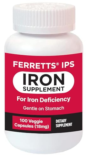 Ferretts IPS Iron Supplement Capsules 18mg for Anemia - 100-Day Supply of Gentle Non-Constipating Iron for Women & Men