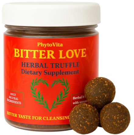 Bitter Love Intestinal Cleanse & Detox – Wormwood, Cinnamon & Turmeric – 12 Truffles with Vitamin A – Natural Gut Health Supplement for Bloating, Gas & Colon Detox (Bitter Love)