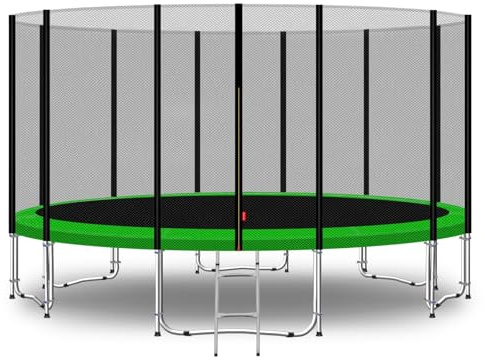 Baunsal® Trampolin Outdoor Ø 427 cm (EXD) hellgrün als Komplettset mit Federabdeckung, Sprungmatte, Netz und Leiter - Gartentrampolin Spielzeug für Kinder