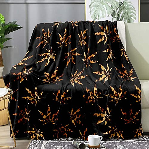 LUVIVIHOME Brown Leopard Print Weed Throw Blanket, Cannabis Marijuana Leaf Cheetah Print, Black Cozy Soft Lightweight Warm Flannel Fleece for Couch, Sofa, Stoner Gifts, 30x40