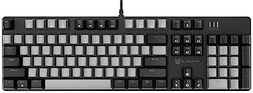 Qisan Clavier de jeu mécanique filaire - Rétroéclairage LED noir et gris - 104 touches - Disposition américaine - Avec interrupteur amovible - Bleu