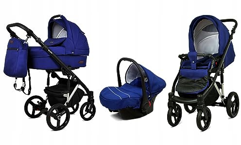 BabyLux® Kinderwagen Set 3 in 1 - UZO - incl. Babywanne, Buggy Sportsitz, Auto-Babyschale - Autositz - Kinderwagenset - Kombikinderwagen mit Wickeltasche, Regenschutz usw.