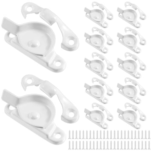 Hicarer Zinc Window Sash Lock Casement Window Lock 1-15/16 and 1-7/8 in. Hole Centers, Window Locks Security Replacement for Single/Double Hung Wood Windows(White,12)