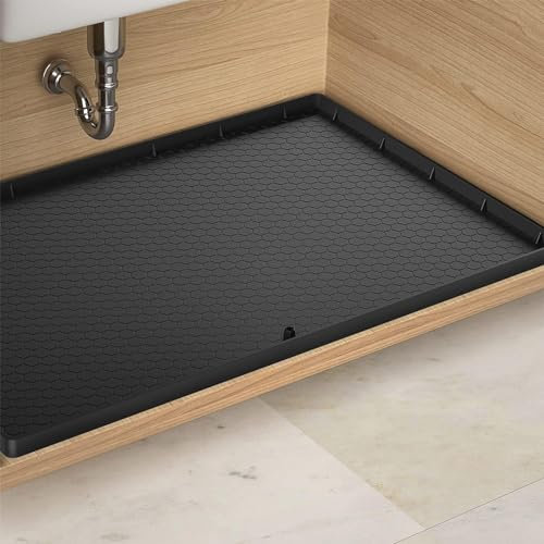 Marstey Tappetino per lavello, Rivestimento per armadietto in silicone 86 * 56cm con fori di scarico, Impermeabile e facile da pulire, Tappetino per armadietto da cucina
