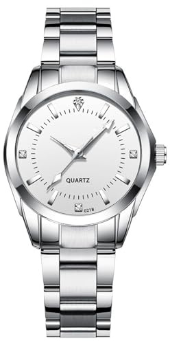 Orologio da donna al quarzo con cristalli e cinturino in metallo, orologio da donna con lancette luminose, impermeabile fino a 30 m, regalo per moglie e ragazza, bianco, Bracciale
