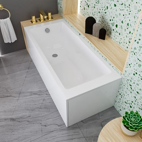 ECOLAM Baignoire rectangle acrylique TAMI 170x70 cm + tablier en acrylique | pieds + siphon + silicone | Set complet