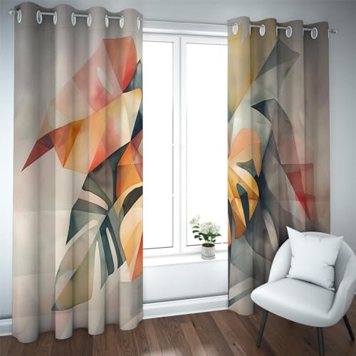 CHERHERART Abstrakte Schildkrötenblatt Verdunkelungsvorhänge Thermovorhänge für Sommerhitze Moderne Mode Schallschutzvorhänge für Fensterpaneele 2er-Set B140xH200
