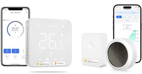 Meross Smart Elektrische Thermostat, Fußbodenheizung WLAN Raumthermostat & WLAN Hygrometer Thermometer Innen, Smart Temperatur- und Luftfeuchtigkeitsmesser