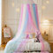 Wnqou Rainbow Bed Canopy with Warm Fairy Lights,X-Large Princess Canopy Hanging Netting for Girls Bedroom Decor,Kids Fairy Dream Play Tent for Room,Reading Corner