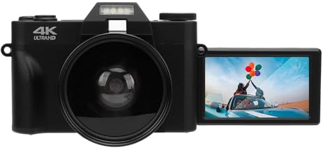 Fotocamera Digitale, Videocamera Digitale WIFI 4K 56MP con Zoom 16X e Touch Screen da 3 Pollici con Rotazione IPS a 270°, Webcam da Viaggio con Obiettivo Grandangolare