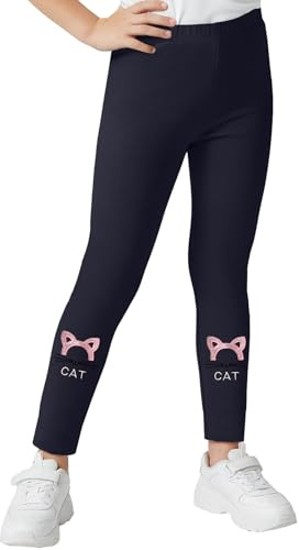 JiAmy Flickleggings, barn, långa, stretchiga termoleggings, byxor, kaninmönster, höst, vinter, lediga sportbyxor för flickor för 1–6 år, Marinblå, 6-7 år