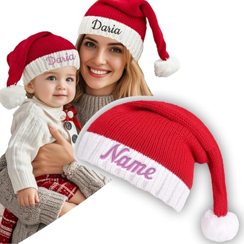 Generisch Weihnachtsmützen Erwachsene Nikolausmütze Kinder Weihnachtsmütze Personalisiert mit Gestickter Name Weihnachtsmütze Baby Santa Hat Christmas Hat Weihnachtsgeschenke für Familie Freunde