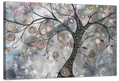 Kunstbruder© XXL-Leinwand Modern abstrakte Natur Wandbilder - Swirled Tree Grey - Kunstvolle Schlafzimmer Bild Ästhetik Wohnzimmer Gemälde (div. Größen) fertig zum Aufhängen (70x100 cm)