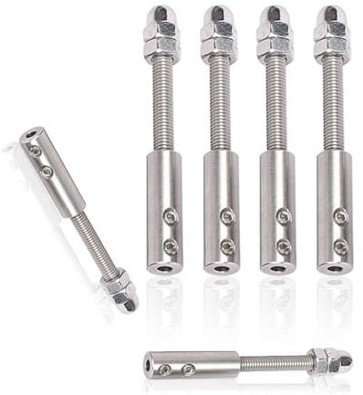 Terminale a vite per fune metallica con perno filettato - 4mm, 6 pezzi set di fissaggio per fune metallica - per il fissaggio, Adatti per fili e funi metalliche - Argento