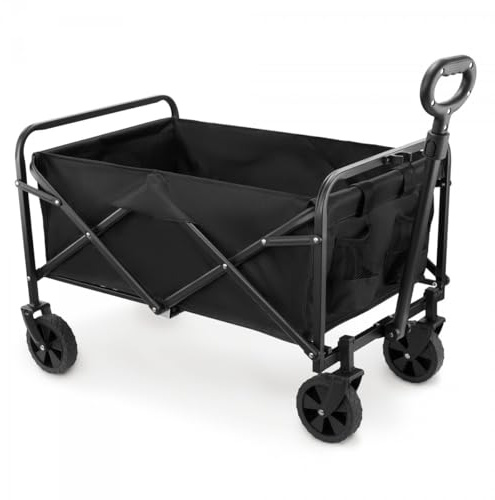 Chariot de Plage Pliable avec Poignée Réglable - Chariot à roulettes idéal pour la Plage, Camping, Courses, Jardin - Capacité 80L / Charge 80KG, Roues Pivotantes 360°