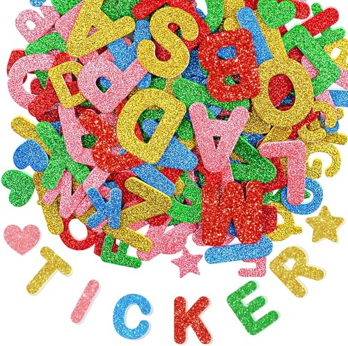 Qaestuan 215 Pezzi Lettera Adesivi, Schiuma Autoadesiva Alfabeto Adesivi, Adesivis in ​​Schiuma Glitter Lettere, per DIY, Scrapbooking, Progetti Scolastici per Bambini, Decorazioni per Feste