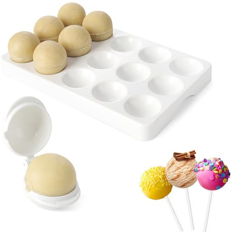 MITCHENIFY Round Sphere Cake Pop Mold Press with Tray Set, Plastic Cake Pop Shapes Cutter and Pusher Kit, Baking Molds Accessories Supplies for Home Baking, Birthday Parties,Wedding Desserts