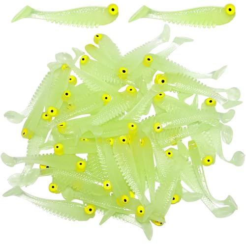 50 Pcs Glow-in-The-Dark Fishing Lures,Silicone Swimbait,Walleye Fishing Bait