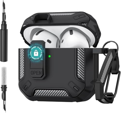 Custodia per AirPods 4 con Clip di Bloccaggio Sicuro, Cover Pop-up Automatica con Penna Pulita, Protettiva Militare Copertura Rigida Antiurto per AirPods 4 Generation
