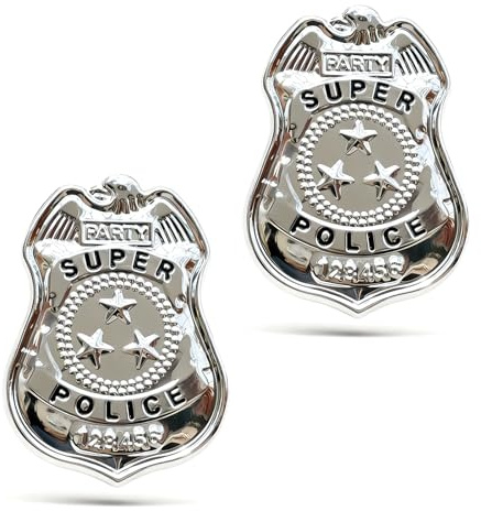 FDHBDF Juego de 2 placas de policía para niños, insignia de policía de metal con tres estrellas, insignia de policía para pinzar, accesorio de disfraz de policía, accesorios para juegos de rol para