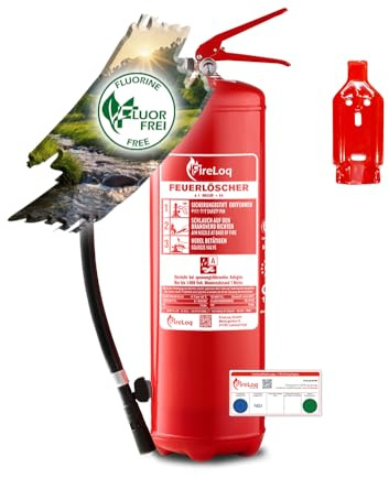 FireLoq 6L Wasser Feuerlöscher für Brandklasse A mit 8A ergibt 2LE Dauerdruck inkl. Prüfnachweis,Wandhalter und Manometer