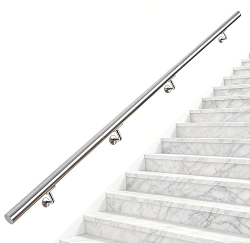 Barandilla de acero inoxidable para escaleras Magtctyae 250cm Pasamanos Escalera Acero Inoxidable Baranda Montaje Soporte en Pared Barandilla para Escaleras Exterior, Plata