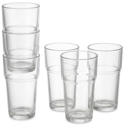 Set 6 Bicchieri in Vetro Trasparente liscio 370 ml Tumbler Alti Impilabili Salvaspazio Professionali da Bar e Tavola, Misure 8 x 8 x h 13.5 cm, Ideali per Bibite e Cocktail