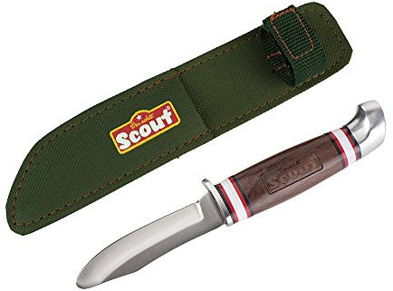 Happy People 19337 - SCOUT robustes Schnitzmesser für Kinder mit Tasche, ideales Outdoor Taschenmesser zum schnitzen, Kindermesser mit ergonomischen Griff