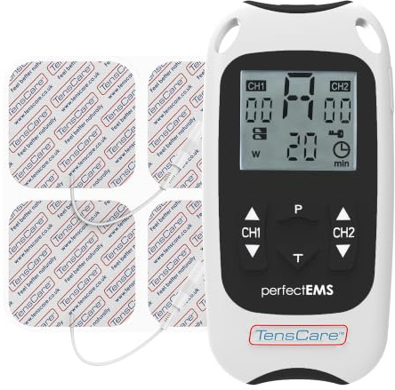 TensCare Perfect EMS - 12 EMS and TENS Programmes for Muscle Strengthening and Conditioning as well as Pain Relief Management. Rehabilitate Muscle Injuries and Maintain Muscle Mass. Recover from Pains