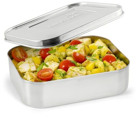LunchBots Medium Uno Stainless Steel Sandwich Container - Open Design for Wraps - Salads or a Small Meal - Eco-Friendly - Dishwasher Safe and BPA-Free - Stainless Steel
