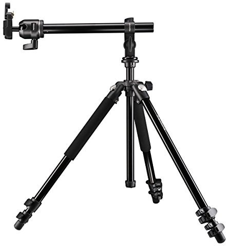 Mantona Basic Scout Max Set Fotostativ, Kamerastativ bis 160cm + Auslegearm, Kugelkopf umkehrbare Mittelsäule, ideal für Reisen und Outdoor Fotografie für DSLR Kamera, kompakt leichtes Kamera Stativ, Schwarz