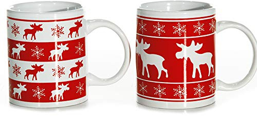 Annastore 36er Weihnachtstassen-Set mit Rentier-Motiven - Keramik Glühweinbecher Tassen mit Henkel, 250 ml, 10 x 8,5 cm, Hitzebeständig, Weihnachten