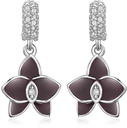 MATERIA donna orecchini lunghi da appendere Orchidee 925 Argento Zirconi smaltata Magenta 334 rodiato # così