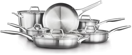 Calphalon 2029640 Premier Stainless Steel Pots and Pans, 11-Piece Cookware Set, Silver
