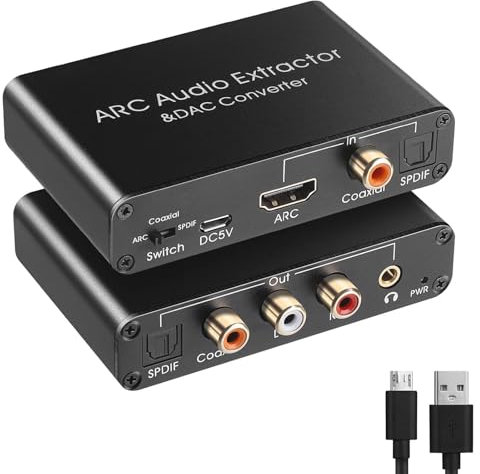 Convertitore Audio Digitale a Analogico,192KHz DAC SPDIF a 3,5 mm AUX Adattatore,Estrattore Audio HDMI ARC SPDIF Coassiale a 3,5 mm Stereo, L/R,SPDIF