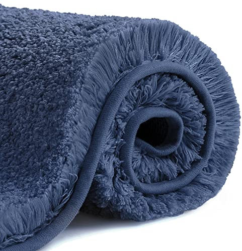 Non Slip Bath Mat Thickened Bath Rug for Bathroom Absorbent Ultra Soft Bathroom Mat Rug Fluffy Microfiber Bedside Carpet Floor Mat, Quick-drying, Machine Washable - 40 x 60cm (Navy Blue)