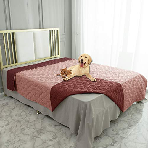 Ameritex wasserdichte Hundedecke für Bett Couch Sofa, 82x102 Inches, Rosa+Burgunderrot